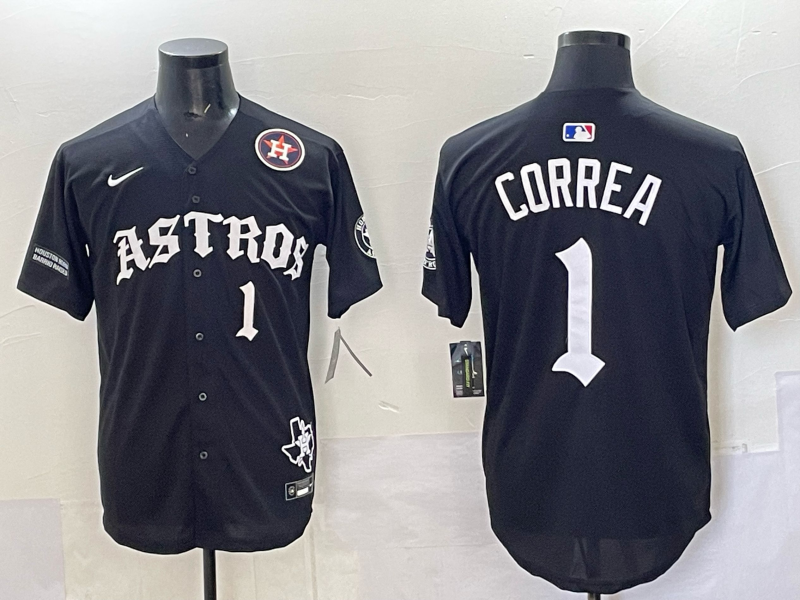 Men 2025 Houston Astros #1 Correa black  Game Nike MLB Jersey style 005
